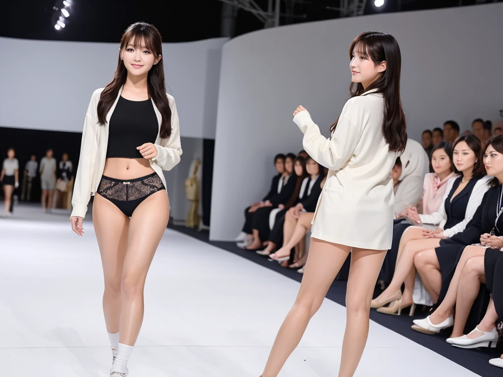 An extremely beautiful Japanese high school girl race queen who highlights her beautiful legs、Overdo She was photographed walking down the runway at a fashion show wearing the new underwear from、She is an eternal idol who combines a clean look with modern charm.。 She creates such beauty。 She feels her own warmth。 She creates a warm atmosphere。 We create beauty。 That's what I want to say。 In her full body photo、The figure features porcelain-like skin and golden hair that radiates a soft glow.。 This is probably、It captured the essence of her timeless charm.、This is the best shot ever.。 Each straight line and curve is carefully expressed.、Breathtakingly beautiful with impeccable detail。 This piece perfectly captures her timeless beauty.。 Divine Proportions、Sharp focus、Full-body photo taken by Kishin Shinoyama、high quality、High resolution、Detailed Background