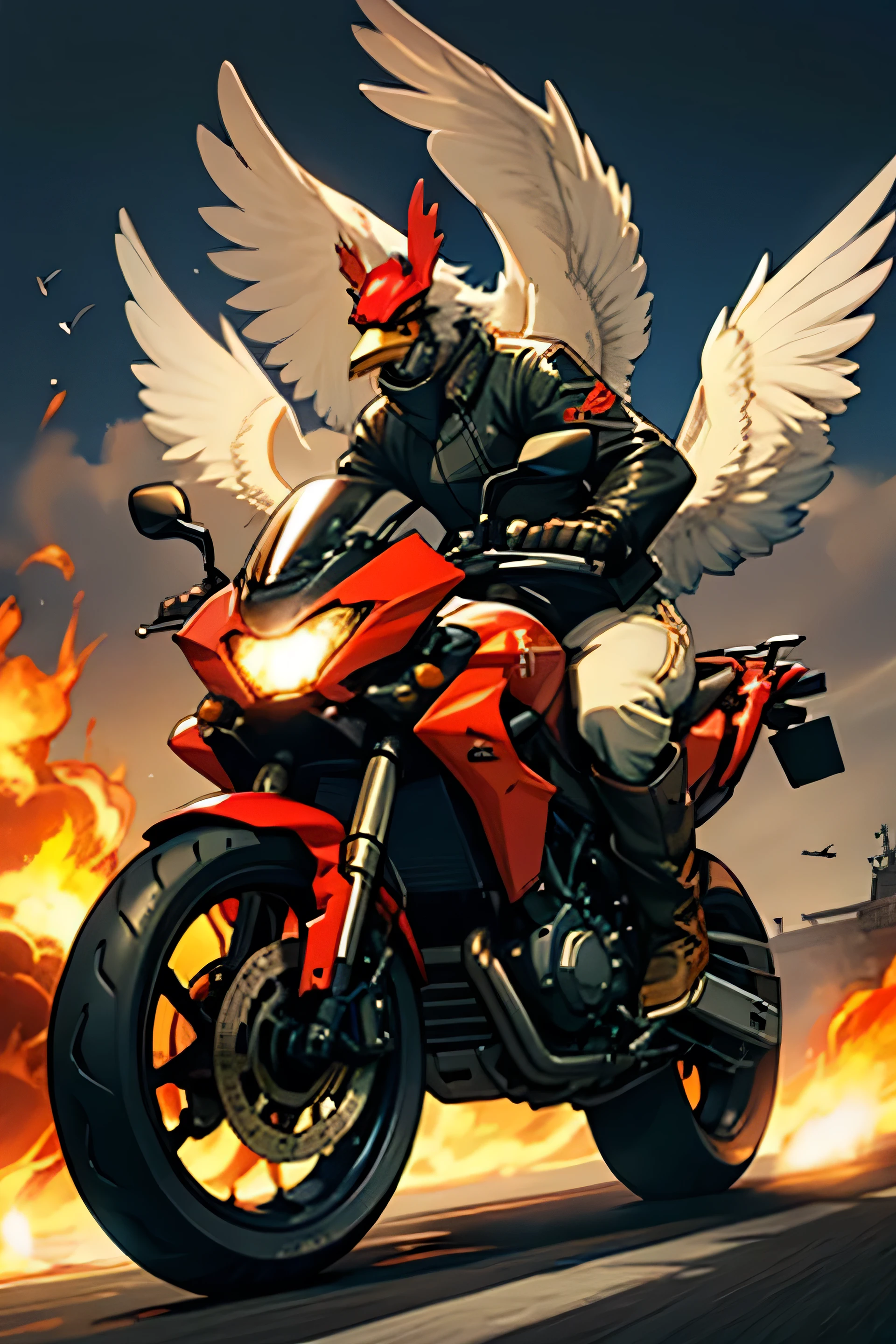 Two chickens riding motorcycle in Inferno 