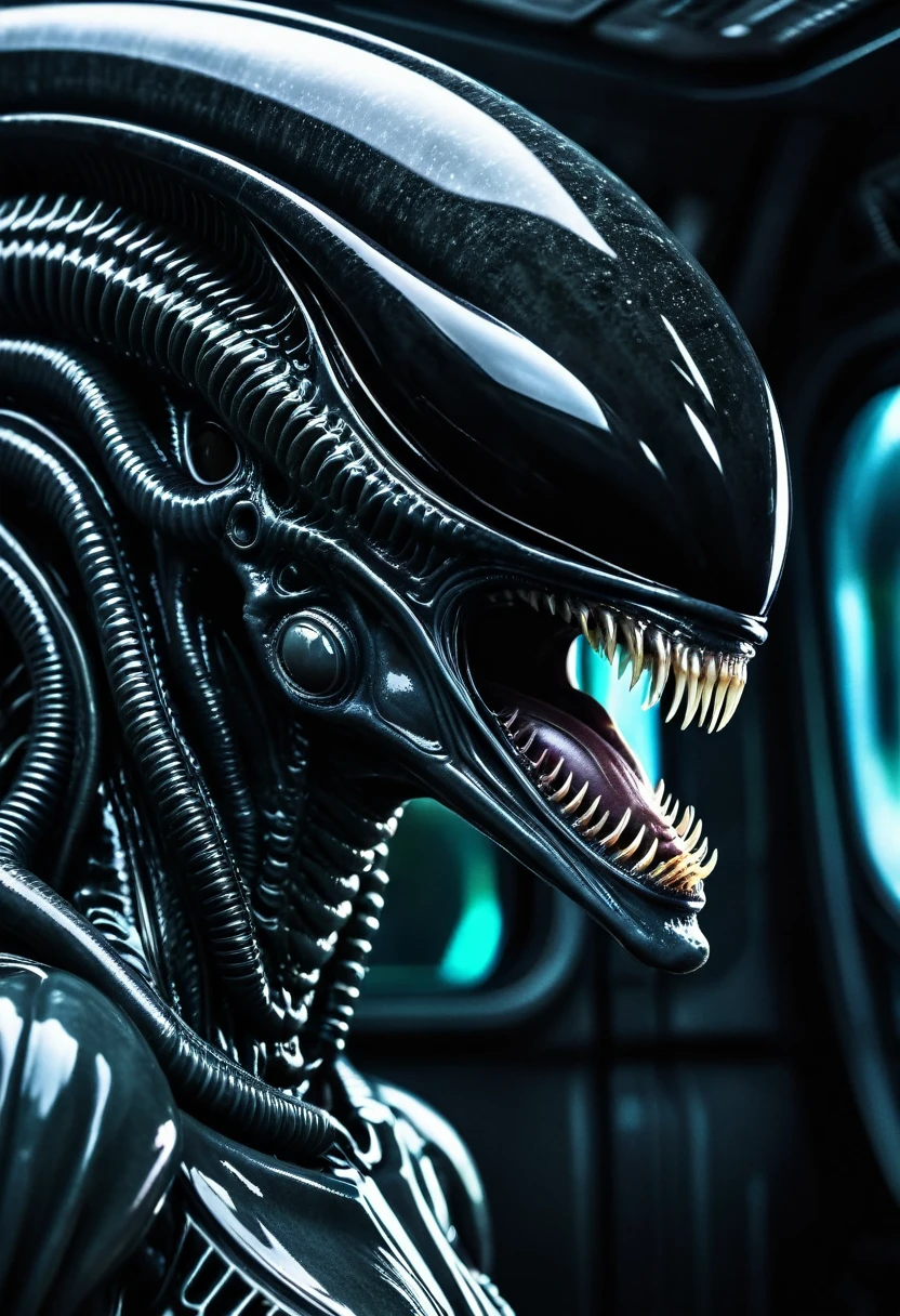 Extreme close-up Xenomorph Alien the eighth passenger surreal and cinematic images HD color Splash 