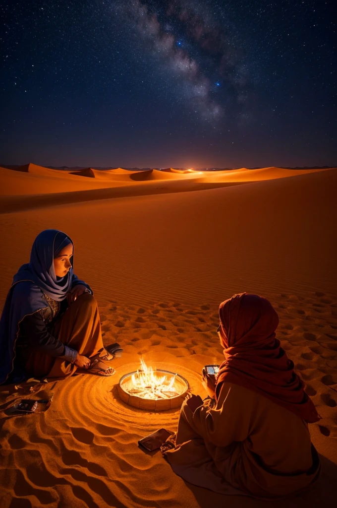 People in the Sahara desert at night looking at the sky image quality iPhone 15