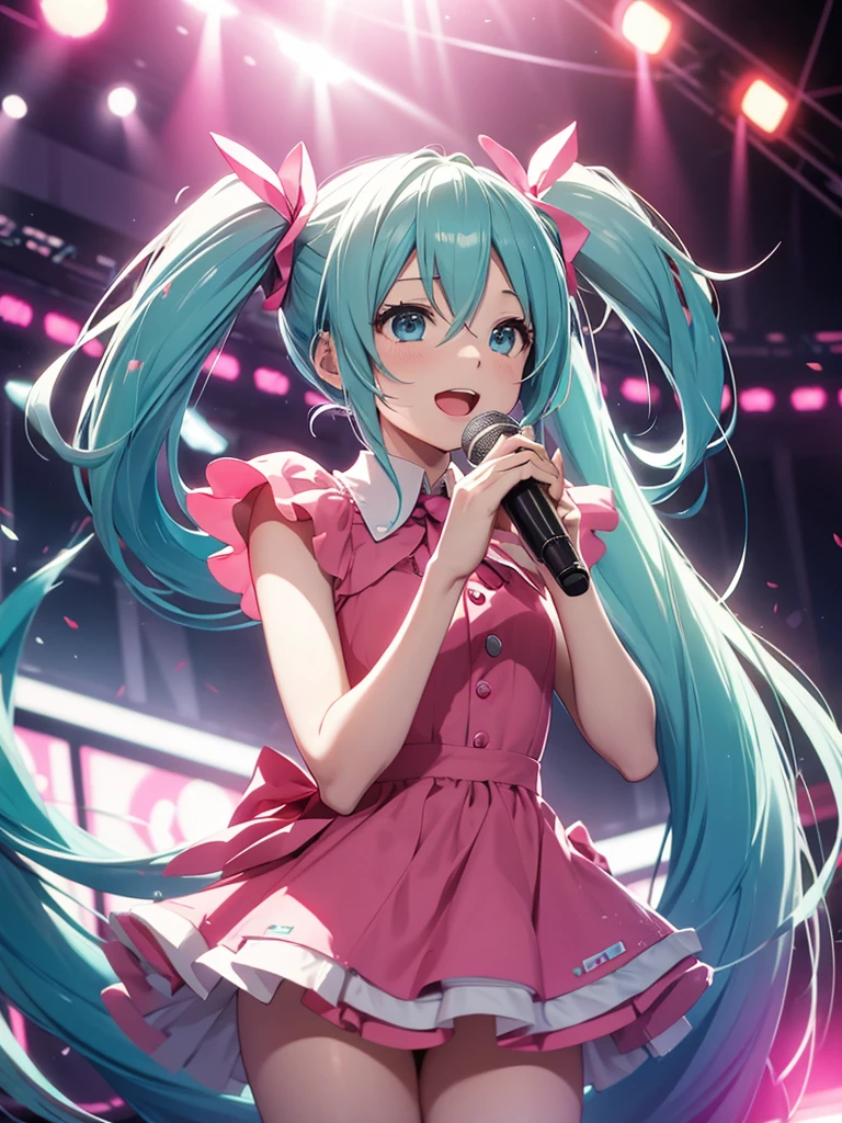 hatsune miku, sing, pink dress