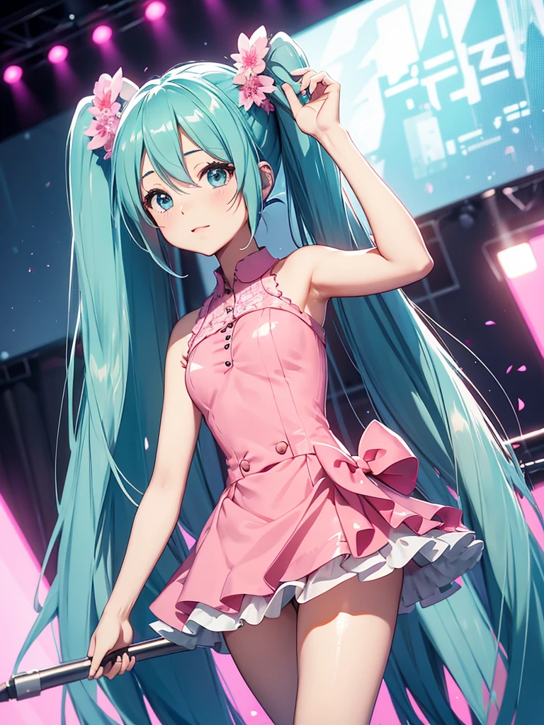 hatsune miku, sing, pink dress