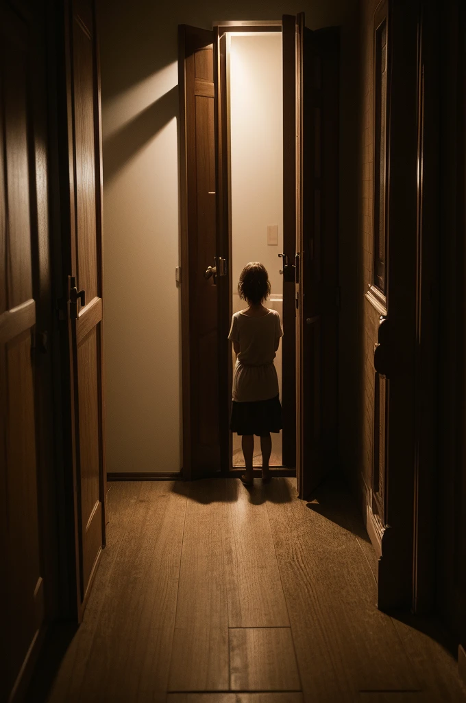 Horror image 2 people scared at the door of their house at night in the forest image quality iPhone 15