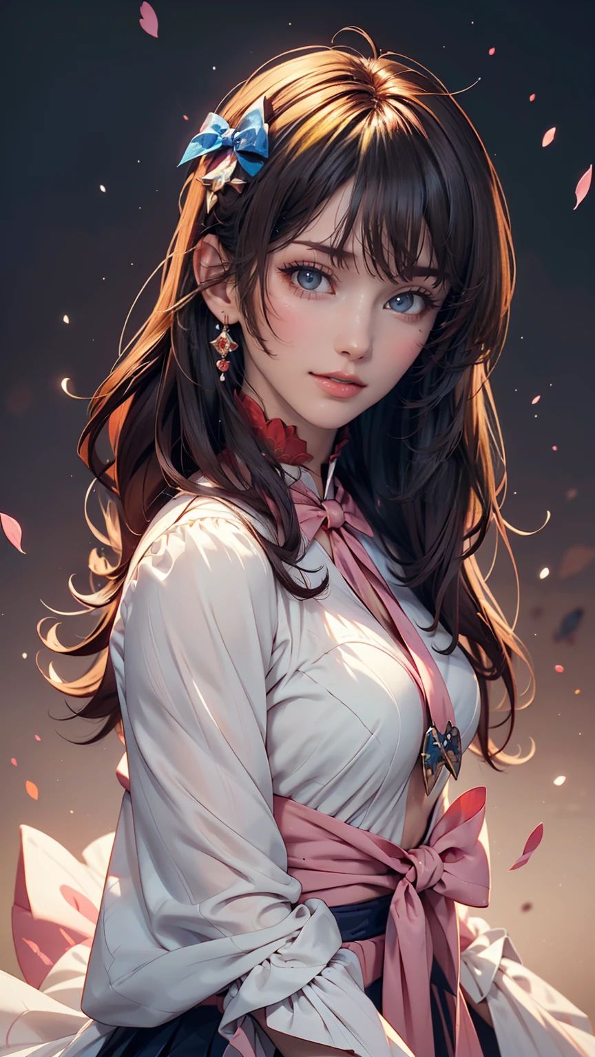 Anime girl with pink hair and a ribbon in her hair, Cute realistic portrait, Gwaiz, Magical Girl Portrait, Cute Characters, Cute art style, Anime Moe Art Style, MapleStory character art, cute portrait, Cute Anime Portrait, Small person portrait, artwork in the style of Gwaiz, Splash Art Anime 