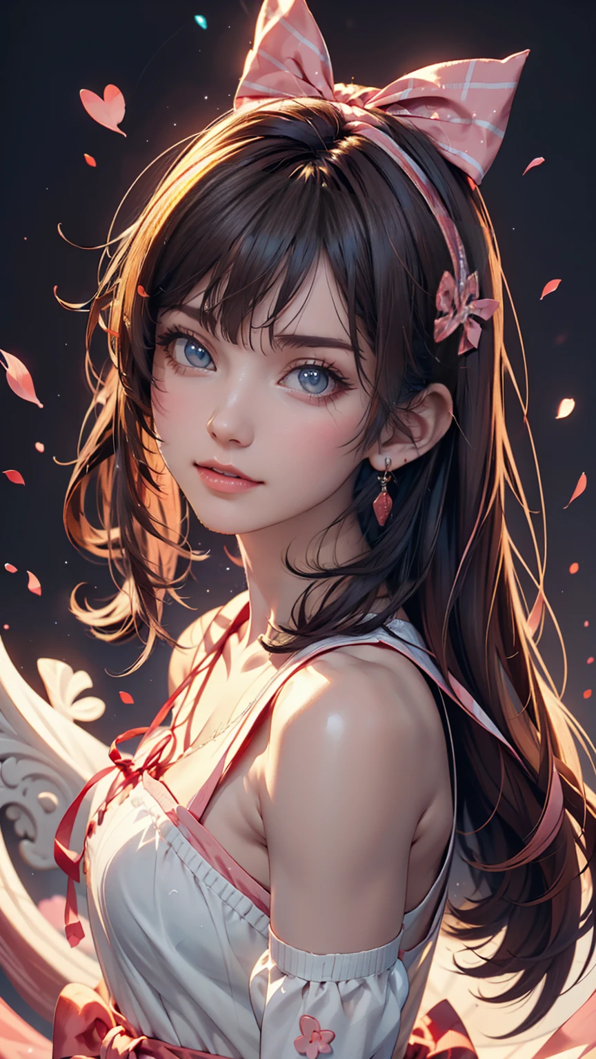 Anime girl with pink hair and a ribbon in her hair, Cute realistic portrait, Gwaiz, Magical Girl Portrait, Cute Characters, Cute art style, Anime Moe Art Style, MapleStory character art, cute portrait, Cute Anime Girl Portrait, Small person portrait, artwork in the style of Gwaiz, Splash Art Anime