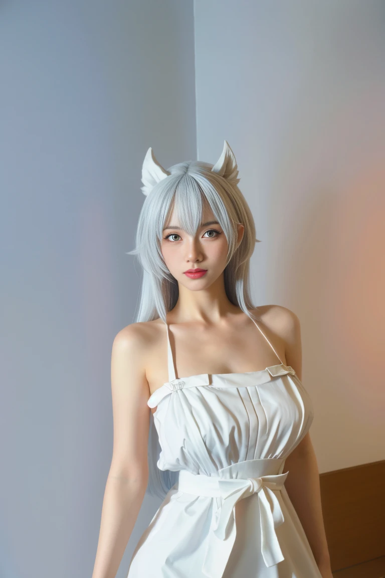 4K Digital art style quality, digital drawing mode, Japanese female character, silvery white hair with fox ears and tails, bright gold eyes, wearing a tank-top with magical runes, holding a mystical sword, Blur the background to create a three-dimensional effect, atmosphere, standing in a serene feudal Japan village, radiant skin, flowing hair, glossy lips, protective eyes, full body, dynamic pose, life size, perfect anatomy, detailed skin texture, full HD, 4K, HDR, perfect anatomy, depth of field.
