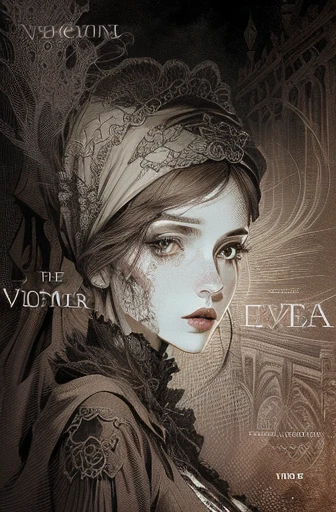 there is a drawing of a woman with a head scarf, victor, victorian vampire, vector artwork, vecna, vespertine, vector trace, victoriana, vampire, victor antonov, vector art, victorian, horror vacui, by Verónica Ruiz de Velasco, vectorial art, victoria, vector”, horror illustration, text and a pale young woman