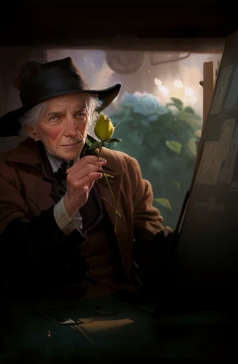 painting of a man with a rose in his hand, granny weatherwax, an expressive digital painting, digital matt painting, a digital painting, digital painted, digital painting, lady dimitrescu, digital drawing, in the art style of bowater, holding a rose, digital paintting, inspired by Anna Füssli, inspired by Max Slevogt