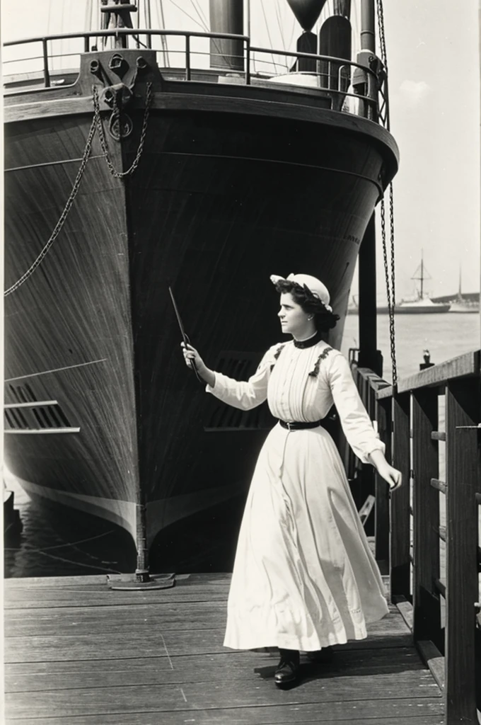 A woman boarding a ship in 1903