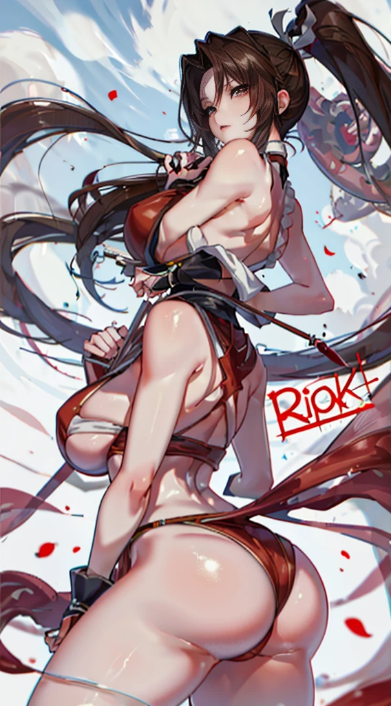 Akira,meaty thighs,sling,Poster publicity style,back view, close-up,big ass