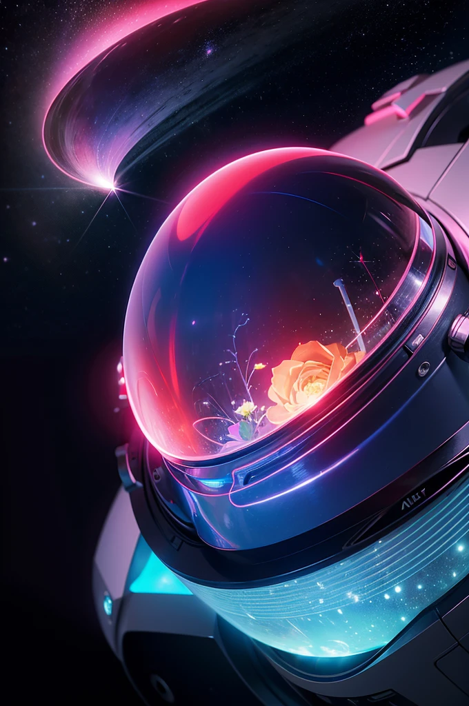 An astronaut holding a planet,close up,Glowing fluorescent feeling,Transparency,dream,Monet's color scheme,by James Turrell James Turrell,Texture Matte,high quality,High Definition,Rose red,blue,Neon light,black background,
