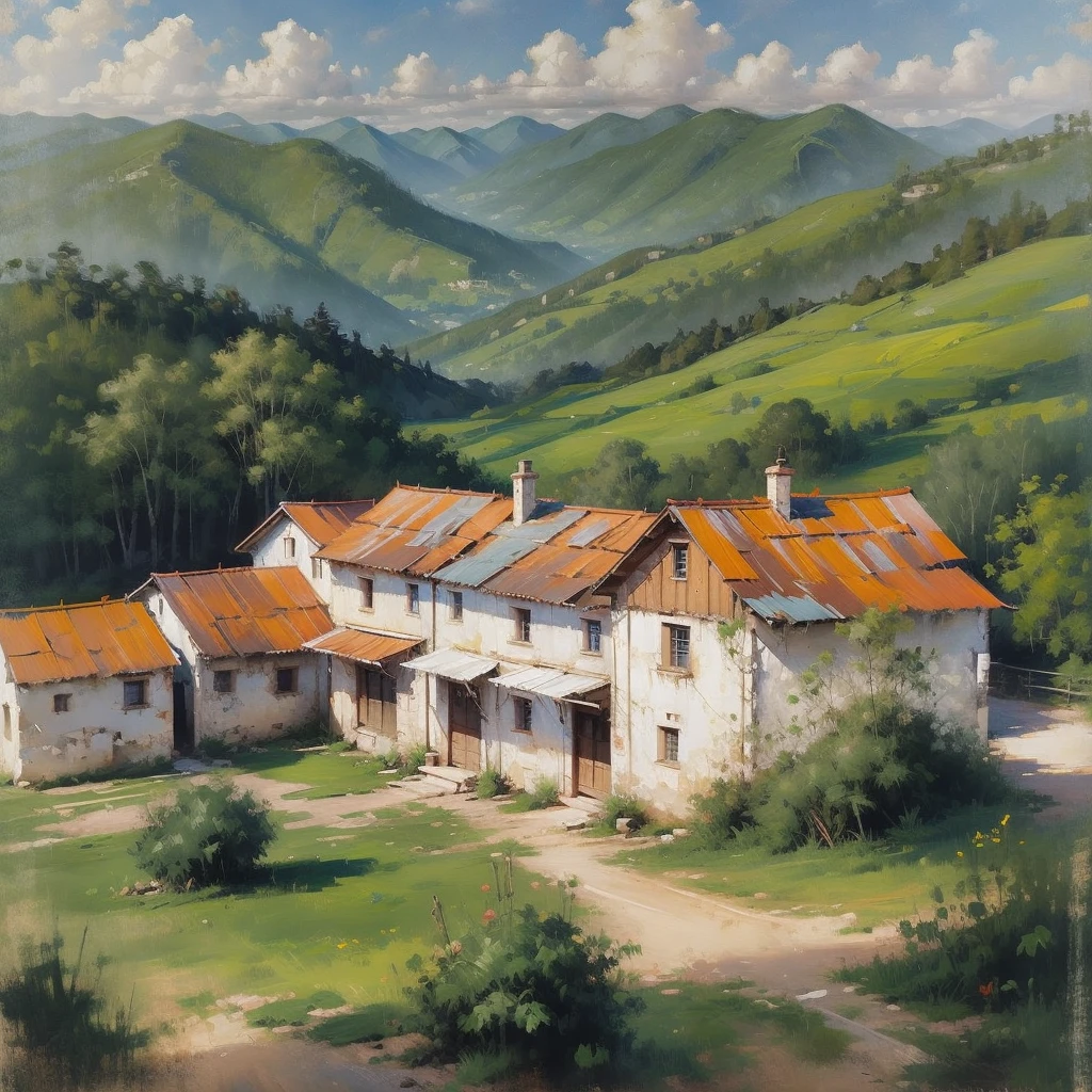 Mountain Landscape Print | Vintage oil painting, (OLD HOUSE) AERIAL VIEW OF MINAS GERAIS