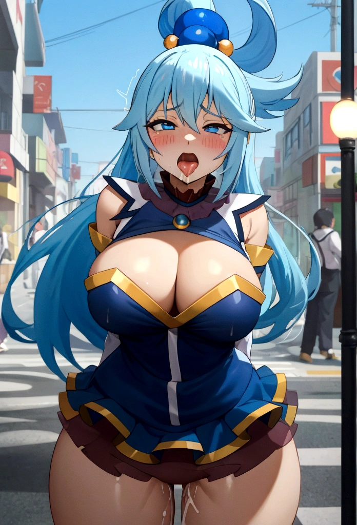 Aqua、KonoSuba、(True to prompts),(Mr......々Great angle view)、Light blue long ponytail、Light blue tight clothing,((Haigure))、girl、(Super big breasts)、(Ahegao),(Eyes Wide Open)、(orgasm),(Acme)、(Busy Street)、(Many people々々々々々々々々々)、(sunny)、(blue sky)、(Best lighting)、{{{Browsing Caution}}}、{{{masterpiece}}}, {{{Highest quality}}}, {{ultra-detailed}}, {{shape}}, {{{Very delicate and beautiful}}},{{extremely detailed CG}}、{{unity 8k portrait}}、{{Fabric Shading}}、{{super detailed skin}}、{{Perfect Anatomy}}、{{detailed}}、{{Dynamic Lighting}}、{{{beautiful detailed eyes}}}、{{{beautiful detailed Face}}}、(Perfect Legs)、(Perfect breasts)、(Perfect pose)、(Perfect body)