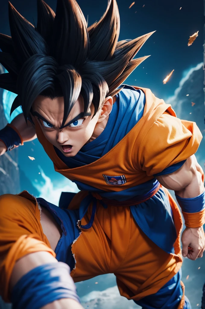 Goku, dragon ball super, saydin blue, fighting, realist, 4k