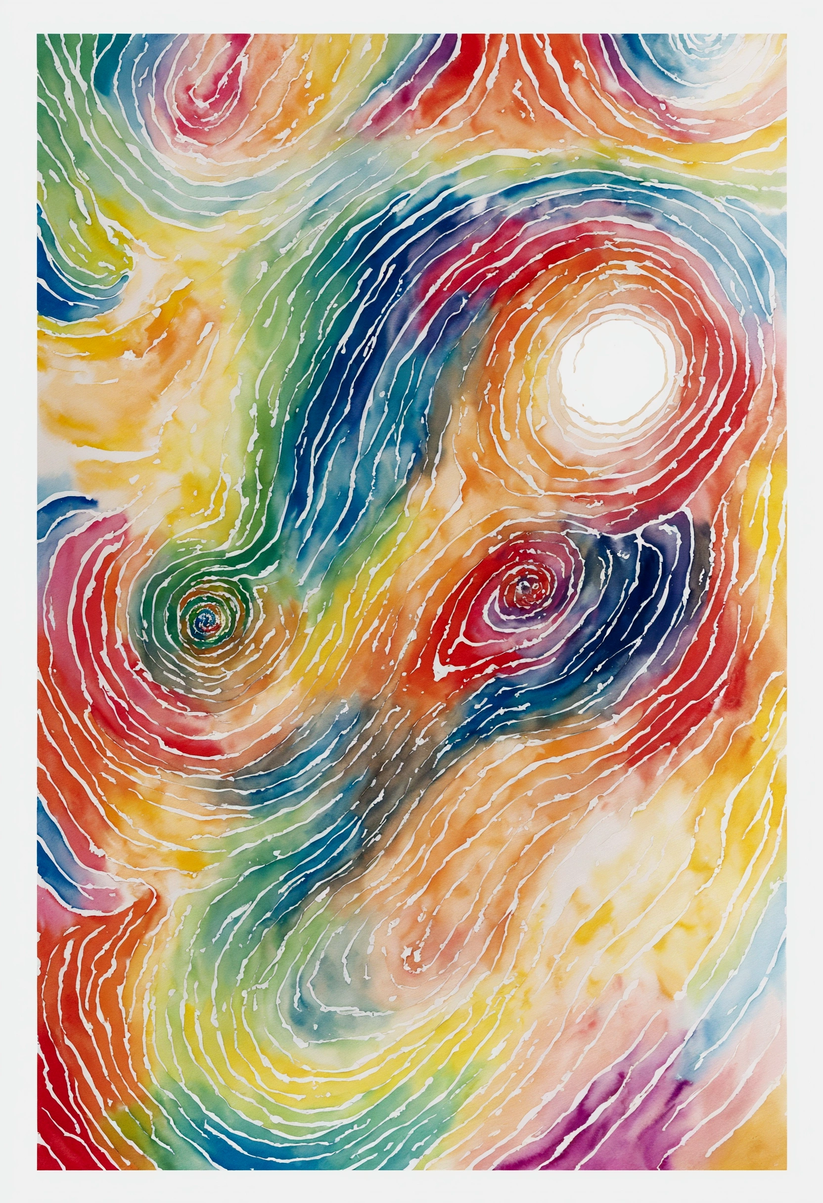 A colorful abstract painting with a spiral design, Has a sense of space，Gouache on paper, Acrylic painting on canvas, Full Color Mixed Media, Abstract Style, Watercolor expressionism，Complex curves