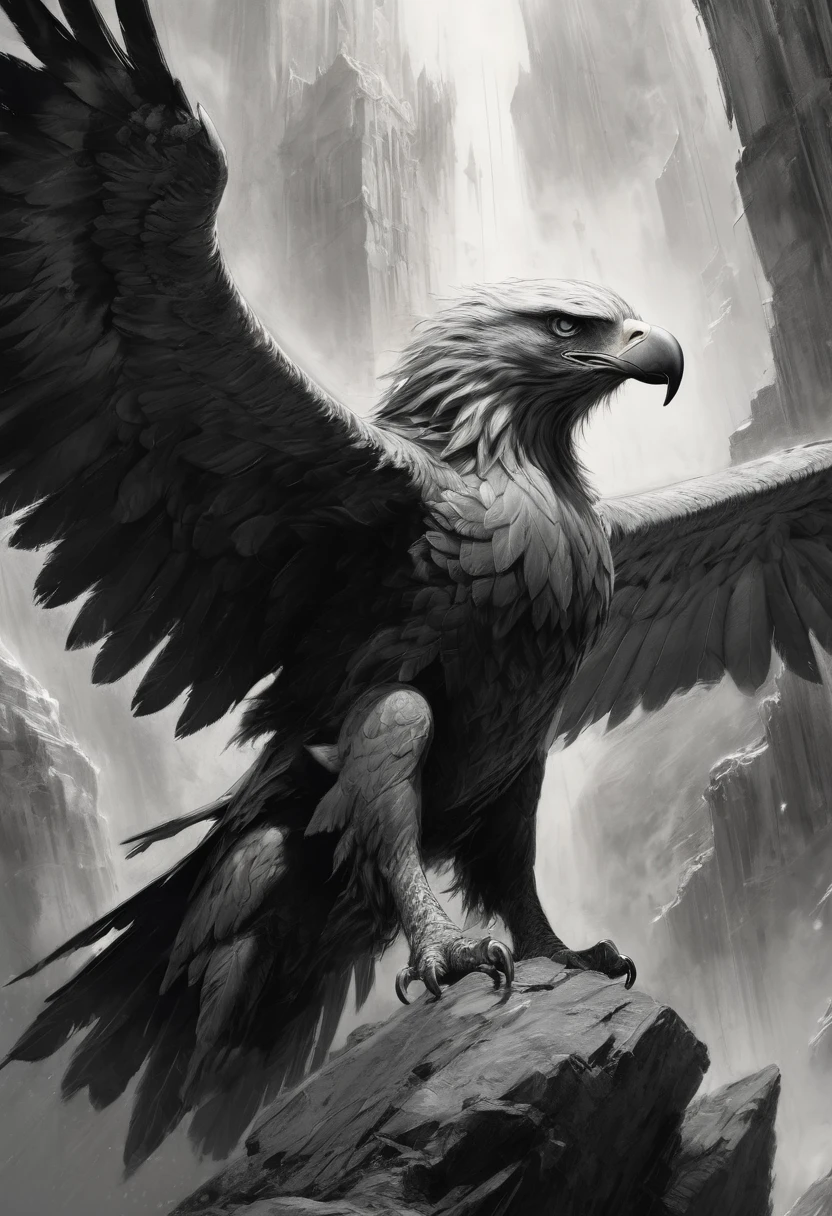  stunning black and white graphite sketch of Gwaihir the Windlord, was lord of the Great Eagles, panoramic shot, from The Lord Of The Rings trilogy, in dynamic pose, by Anna Razumovskay, (by Alyssa Monks:1.1), by Joseph Lorusso, by Lilia Alvarado, beautiful lighting, sharp focus, 8k, high res, (pores:0.1), (sweaty:0.8), Masterpiece, Nikon Z9, Award - winning photograph, --ar 16:9 --style raw --stylize 750 --niji 6, perfect composition, beautiful detailed intricate insanely detailed octane render trending on artstation, 8 k artistic photography, photorealistic concept art, soft natural volumetric cinematic perfect, wide angle view 
