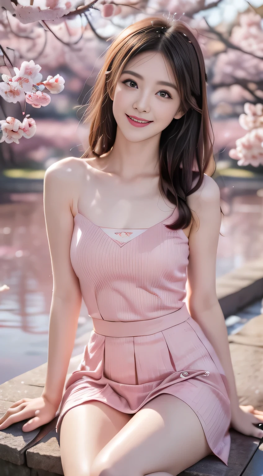 Smiling minchen, mouth closed, balanced eyes, (Best Quality Detail: 1.2), Realistic, 8K HD, Ultra Detailed, High Quality Texture, Complex Detail, Detailed Texture, Fine Detail, High Detail, Very Detailed CG, Delicate Beautiful Delicate Face, (Delicate Beautiful Delicate Eyes: 1.32), Very Bright Lights, (A Beautiful 25-Year-Old Cute Japanese Lady: 1), Proud, Tall Female, Beautiful Legs, Glowing Eyes, Blush, Very White Skin, Perfect Body Petite, Silver Tight Bra, [Brown Skirt]: 1, Stockings and suspenders: 1.2, long hair, short pink skirt, comfortable living room, sun, hands open, earrings, necklace, model, looking at the audience, standing pose, from the side, dynamic pose, front