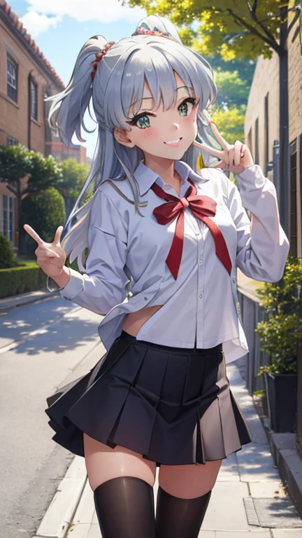 masterpiece、top-quality、The ultra -The high-definition、hight resolution、Transcendent Technique Illustration、perfect anatomia、8K、a beauty girl、a smile、Student uniform、cute hairstyle、Random hair color、schools、courtyard