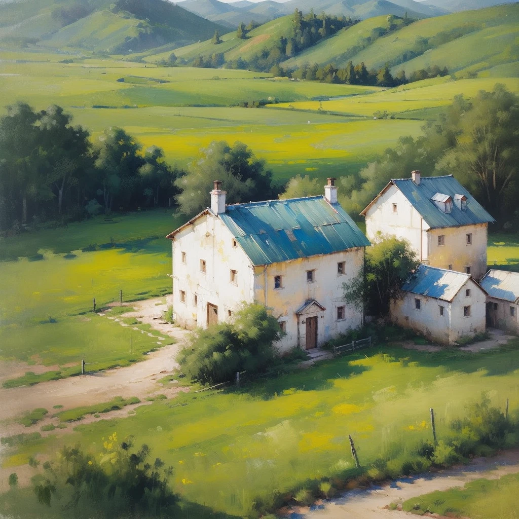 Mountain Landscape Print | Vintage oil painting, (OLD FARM HOUSE) AERIAL VIEW OF MINAS GERAIS