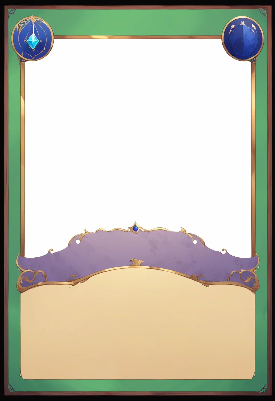 A card border UI，Medieval European aristocracy design，Noble and elegant dark style，Redwood frame，Parchment backing，There are blood stains on it。Deep Red、Emerald Green、Gold main tone。