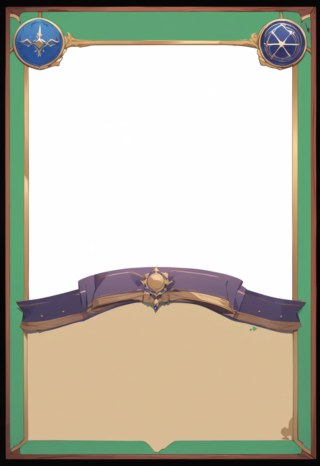 A card border UI,Medieval European aristocracy design,Noble and elegant dark style,Redwood frame,Parchment backing,There are blood stains on it。Deep Red、Emerald Green、Gold main tone。