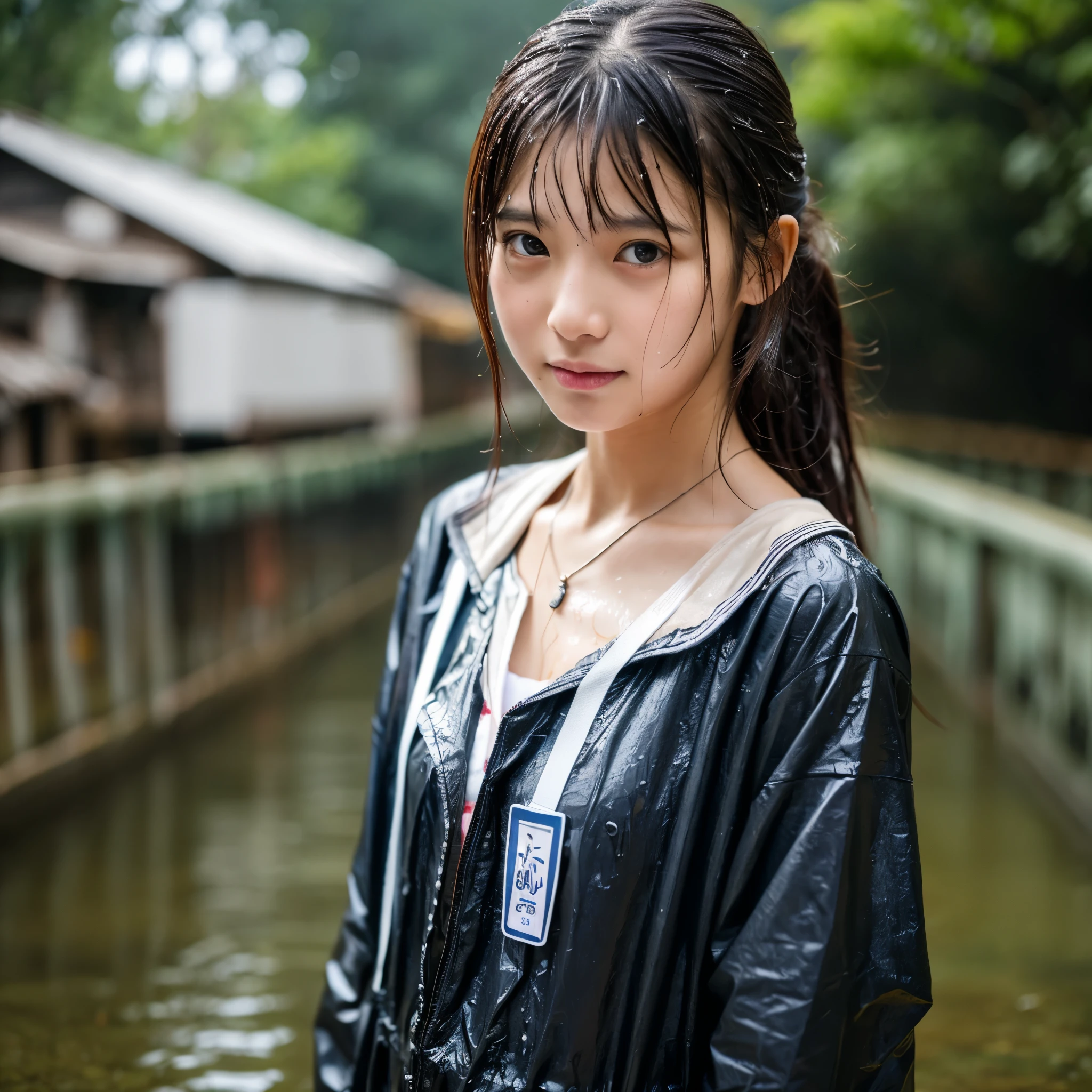 songkran,Wet roads , soaked through,drenched, Dripping, Wet Face,Wet clothes, Wet Skin, Wet Hair,A young woman with a cute face like an idol,chest,chest元が見えるデザインのメイド服,cling,RAW Photos,Genuine,Genuine,High resolution,RAW Photos,masterpiece, Genuineistic, beautiful