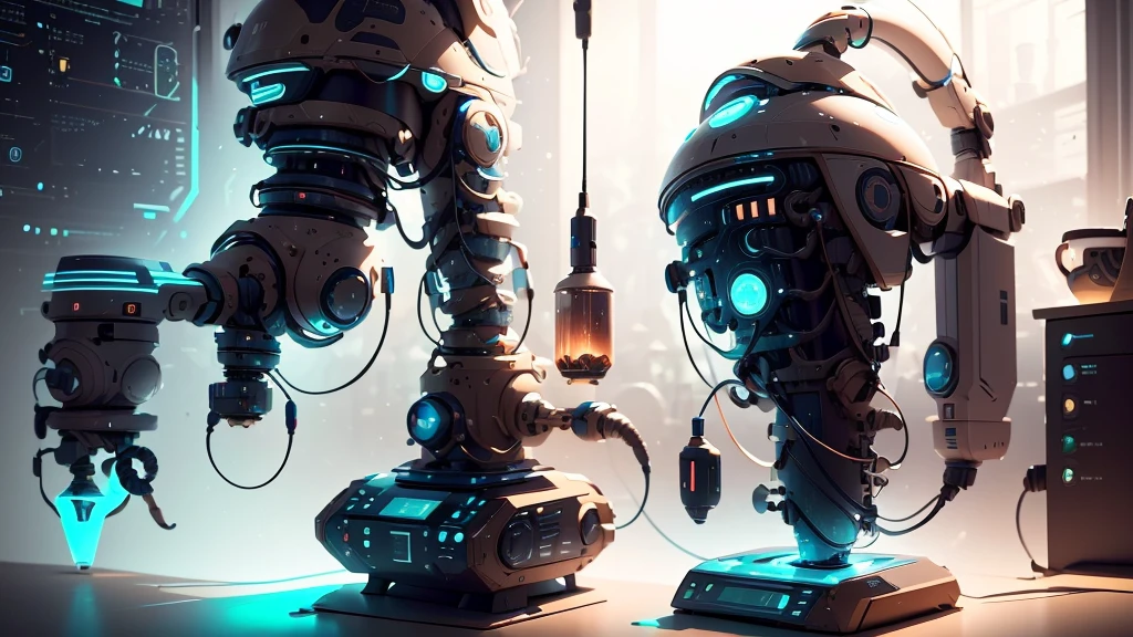 "Generate an illustration of AIOT (Artificial Intelligence of Things) smart connectivity. The background should feature a robotic arm with its palm facing up, holding a suspended, monochromatic globe above it, emitting a technological glow, representing information security. The image should depict automation, remote control, and integration, emphasizing technology, innovation, and convenience in daily life. No text should be included in the image. The photo style should be minimalistic, bright, naturally colored, and have a sci-fi touch."