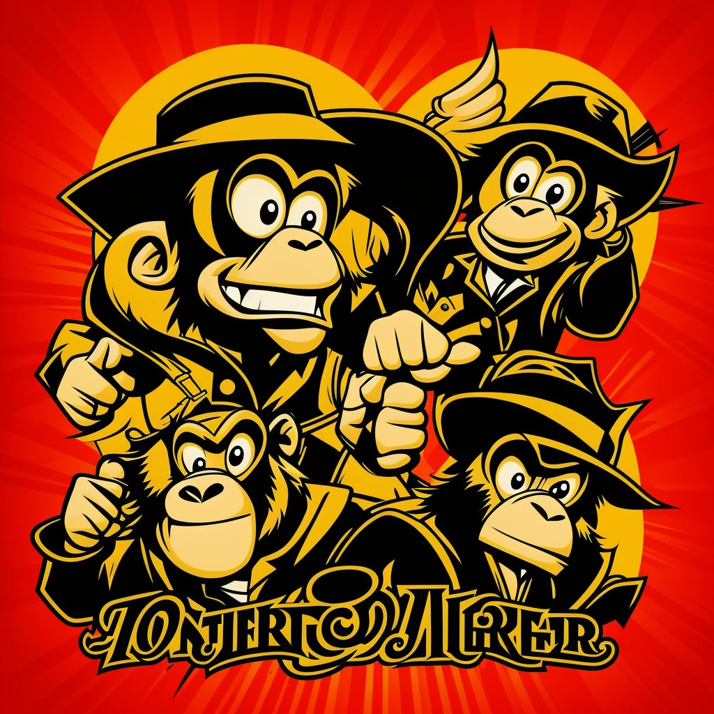 Vector art of monkey dressed in gangster style hat, Popular retro cartoon style image, T-shirt print style image.