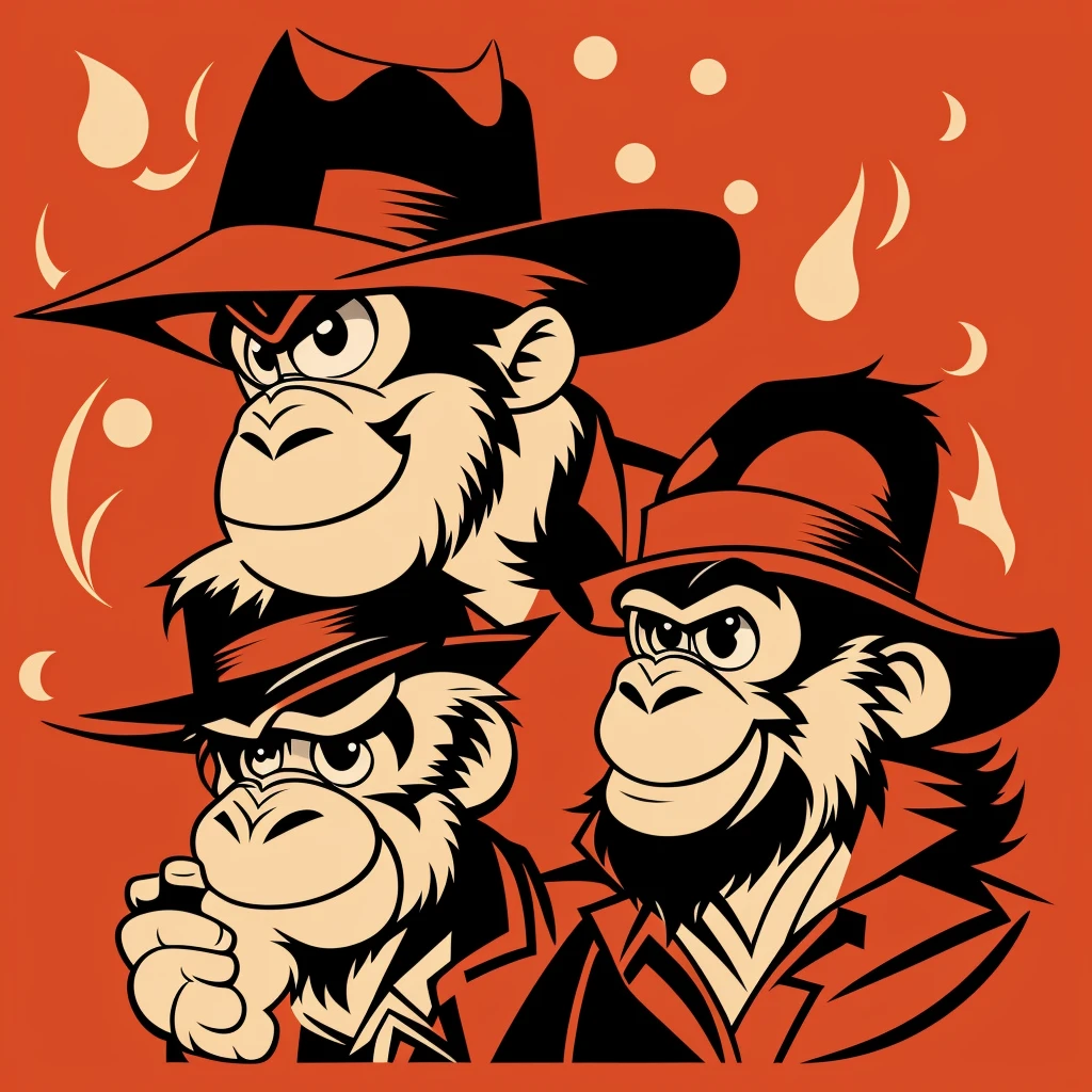Vector art of monkey dressed in gangster style hat, Popular retro cartoon style image, T-shirt print style image.