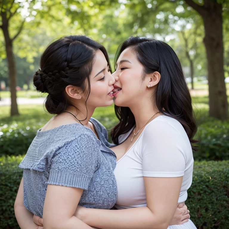 Married Woman、Childminder、Big Breasts、Emphasize the chest、smile、Beautiful lips、Beautiful black hair、tall、clear、Nanny、Inside the park、40s、Reality、Realistic Skin、A little chubby、In front of the person I like、Blushing、kiss、Lovers、Tongue entangled、Dirty、Lesbian couple、indoor