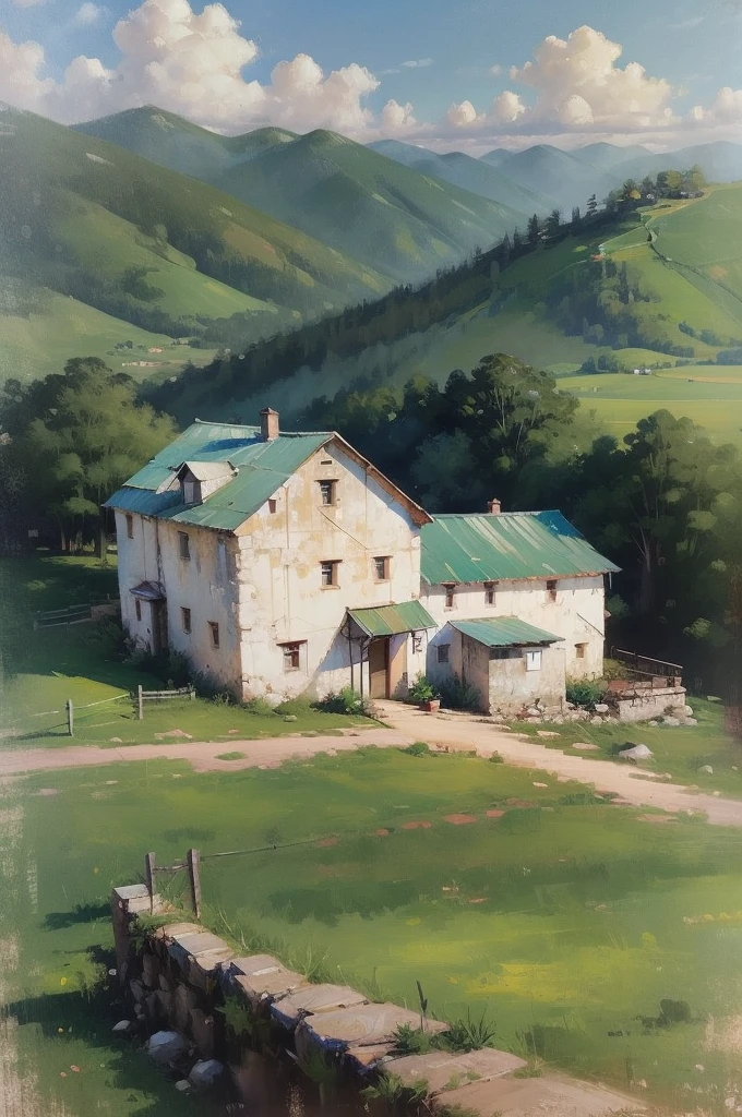 Mountain Landscape Print | Vintage oil painting, (OLD FARM HOUSE) AERIAL VIEW OF MINAS GERAIS