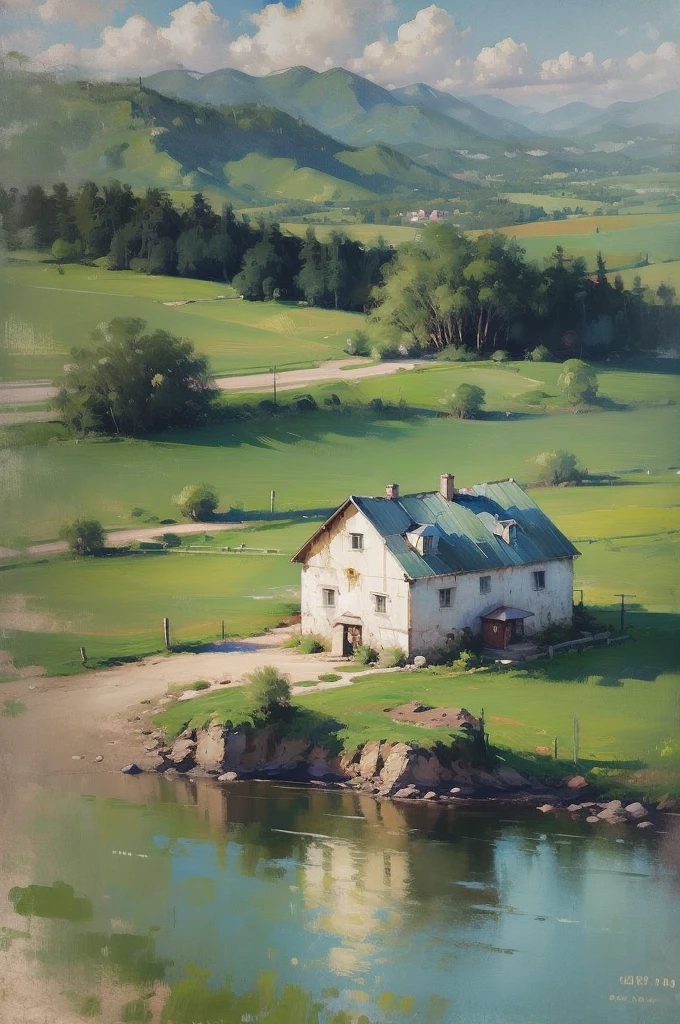 Mountain Landscape Print | Vintage oil painting, (OLD FARM HOUSE) AERIAL VIEW OF MINAS GERAIS