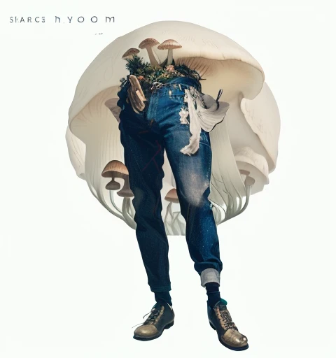 there is a man with a shoe in his pants, mushroom, dark mushroom, mushrooms grow from the body, made of mushrooms, mycologist, shrooms, mushrooms, mycology, fungus, magic mushroom, fungal, fungi, mushroom cap, overgrown with funghi, fungal god, mushroom umbrella, magic mushrooms, nuclear mushroom, giant mushroom