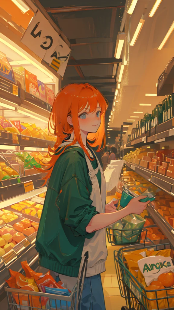 Man with orange hair at a supermarket checkout