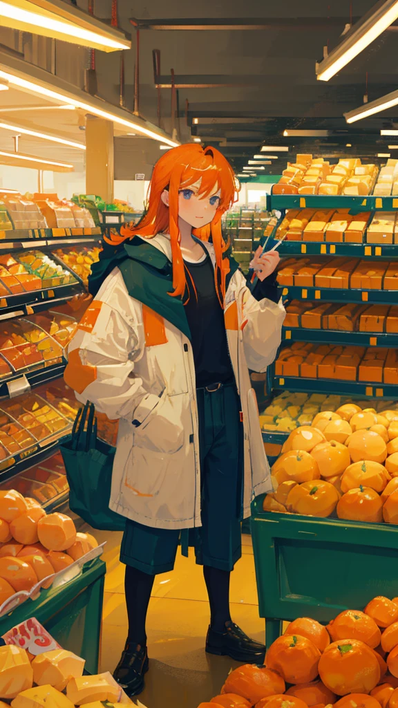 Man with orange hair at a supermarket checkout