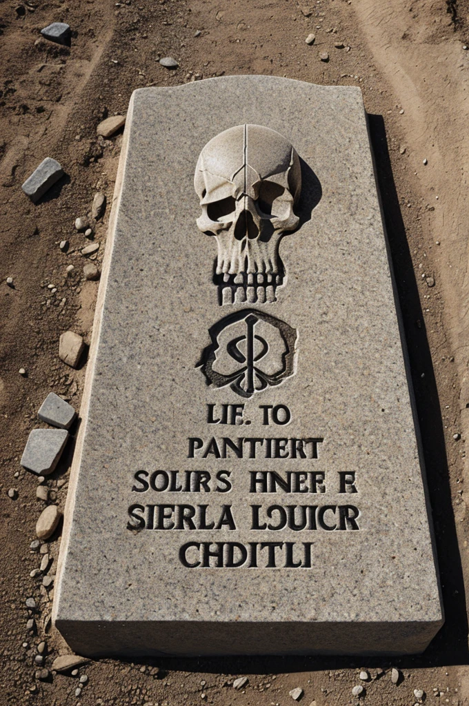 A skull arm emerging from the earth writing on its tombstone