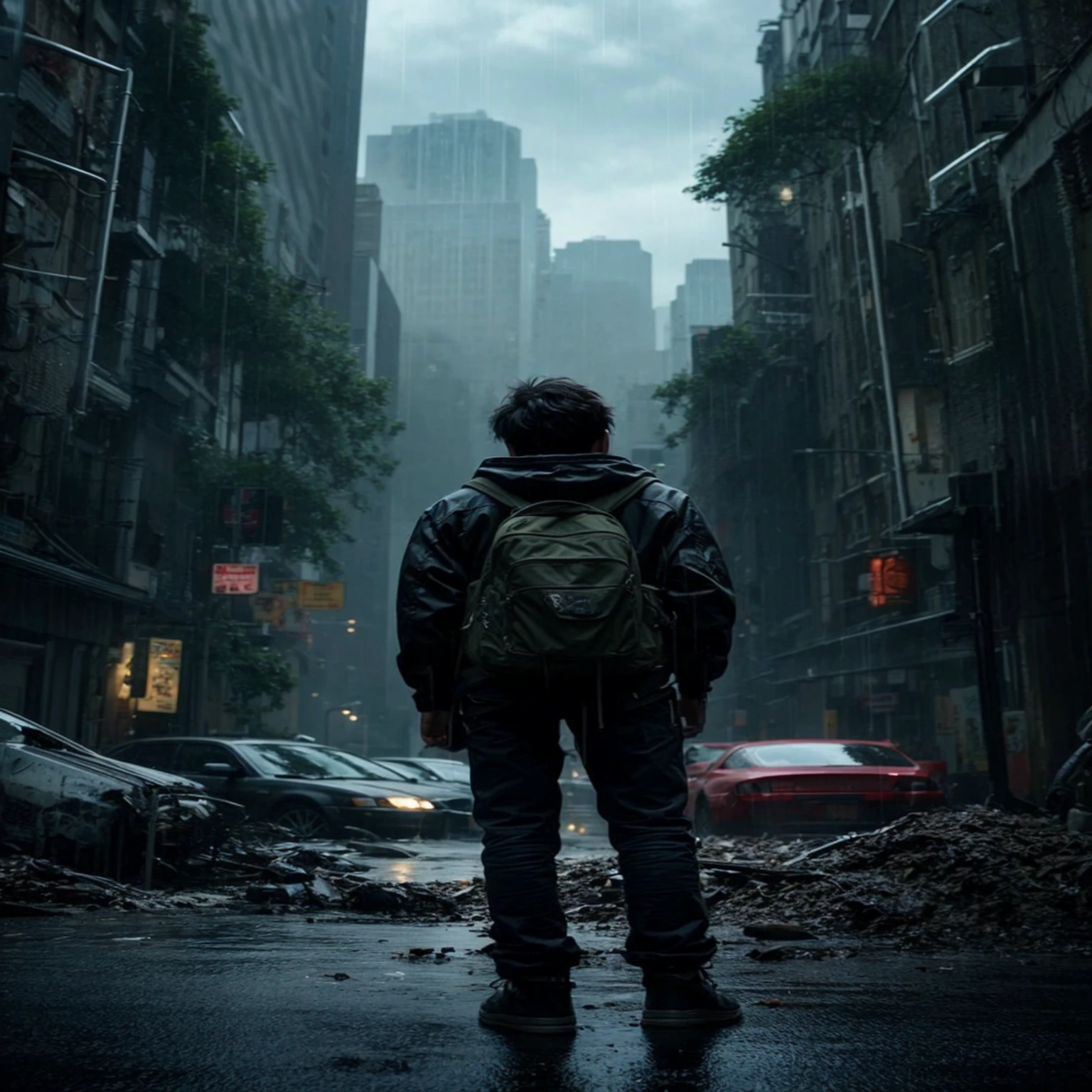 Boy standing in abonden place