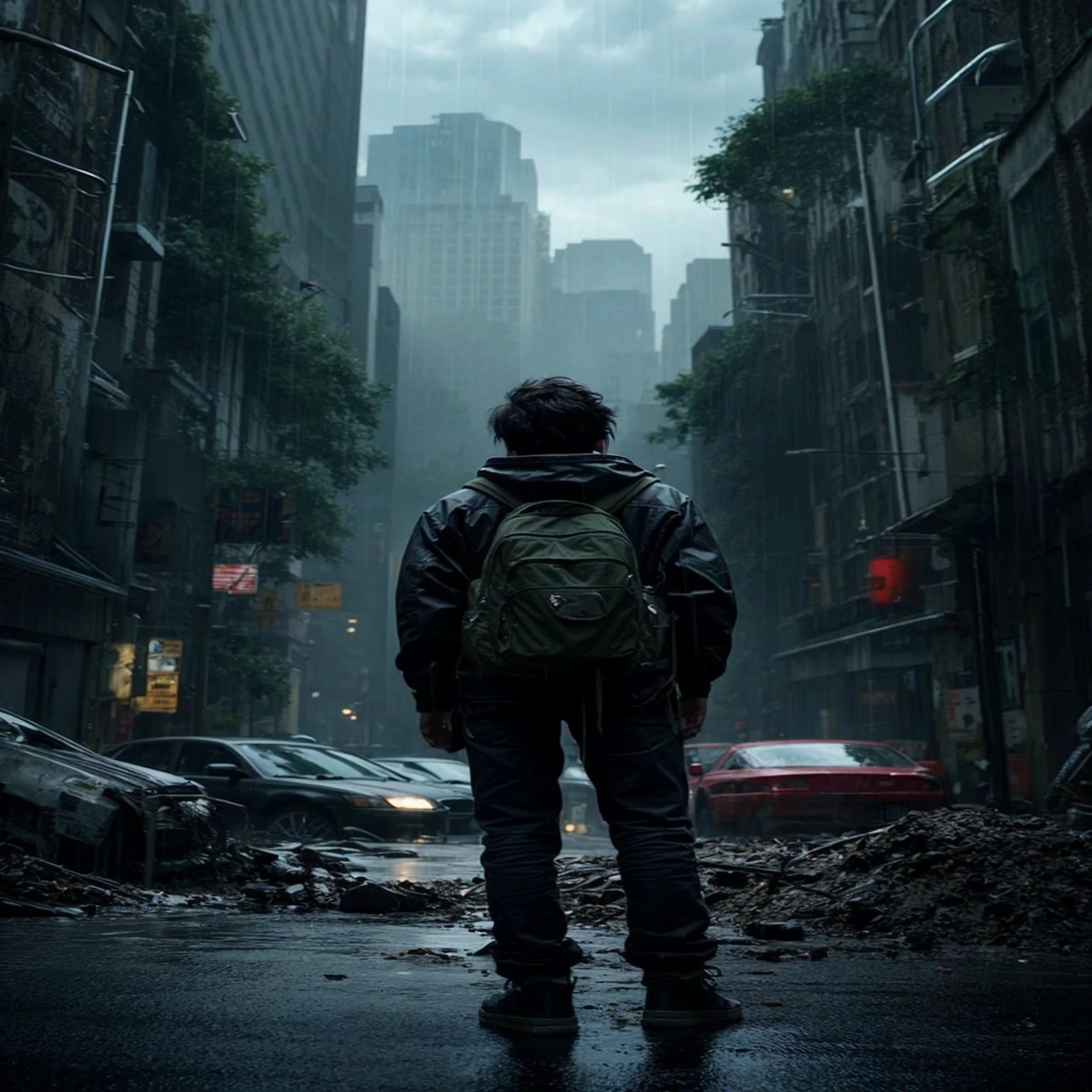 Boy standing in abonden place