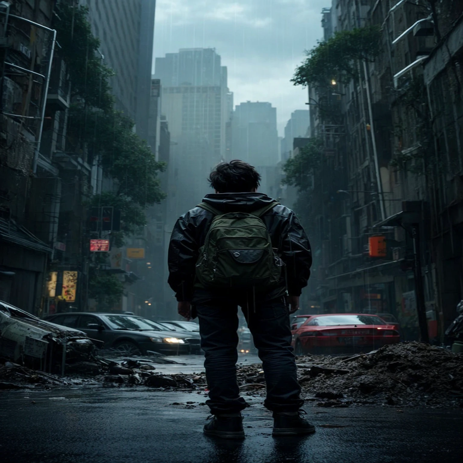 Boy standing in abonden place