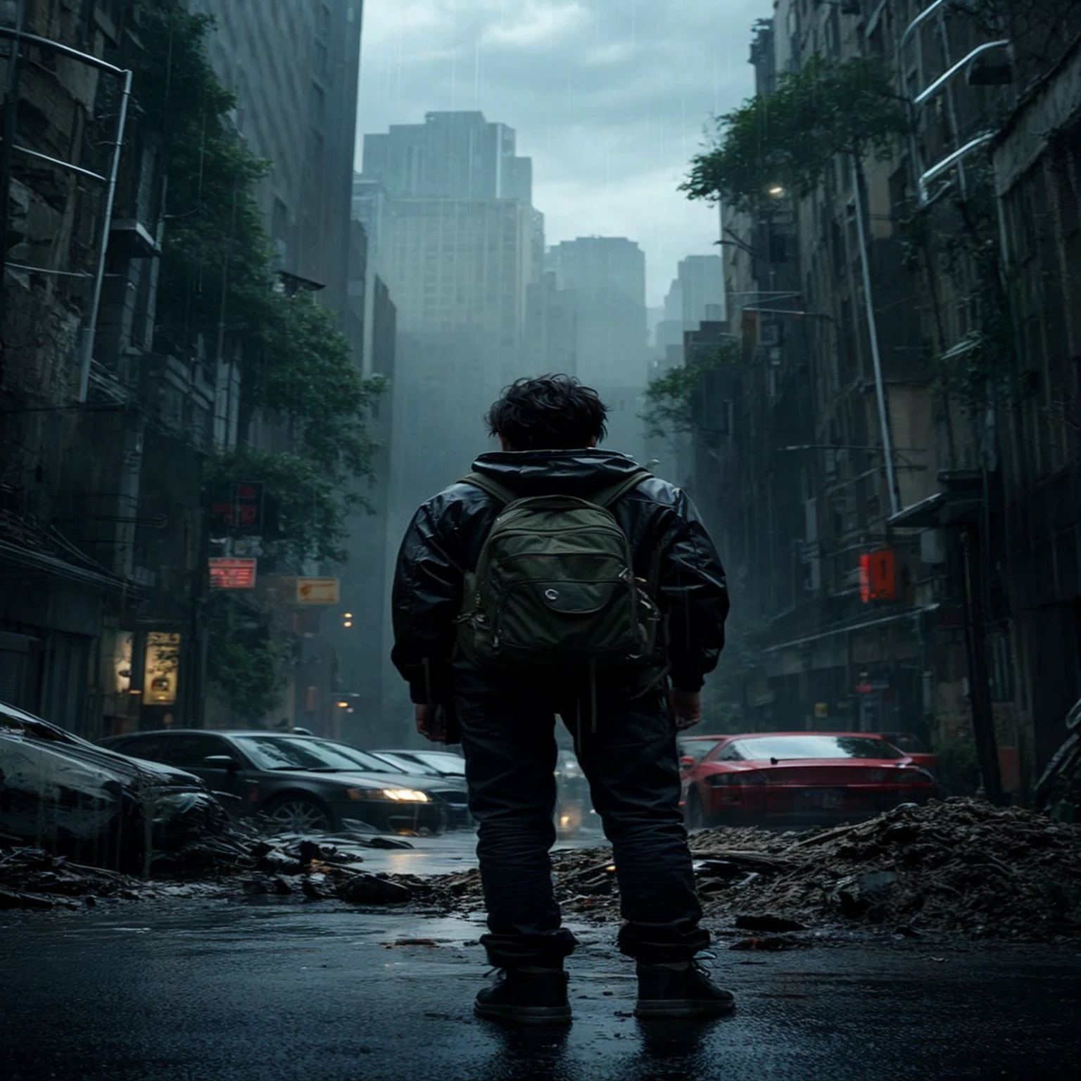Boy standing in abonden place