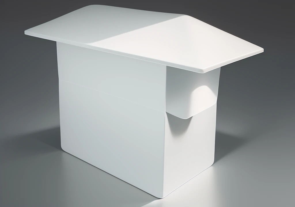 a close-up of a white box with a red line, 3/4 view realistic, vista frontal superior lateral, lateral view acima, outline, 3 / 4 view, 3/4 view, superior - lateral view, side view centered, lateral view. highy detailed, High angle view, perfil de lateral view centralizado, 2d side view