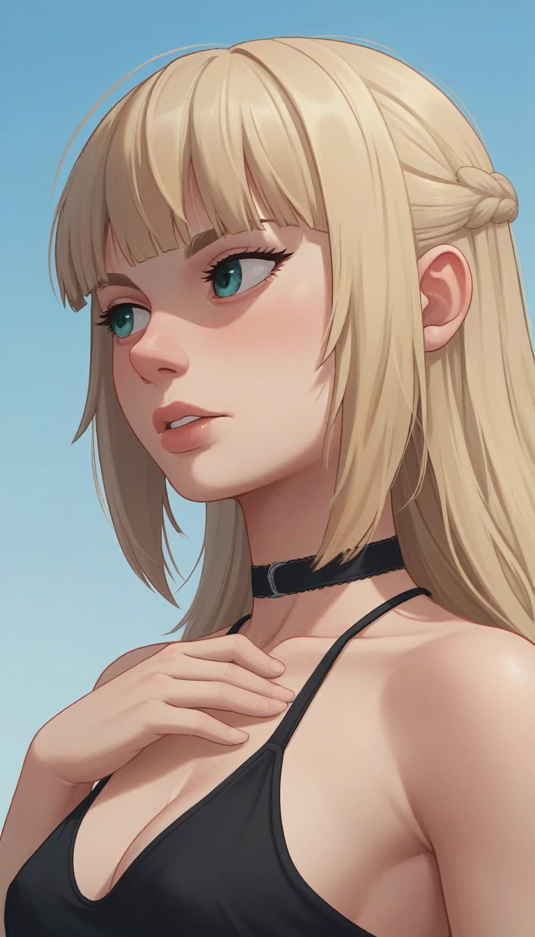 A woman in a black dress, atmospheric soft edges, romanesque style, pop art inspired, detailed portrait by Michael Malm, close-up shots, the blue rider aesthetic, warm color tones, high resolution, 4k, photorealistic, masterpiece, ultra-detailed, sharp focus, physically-based rendering, vivid colors, studio lighting