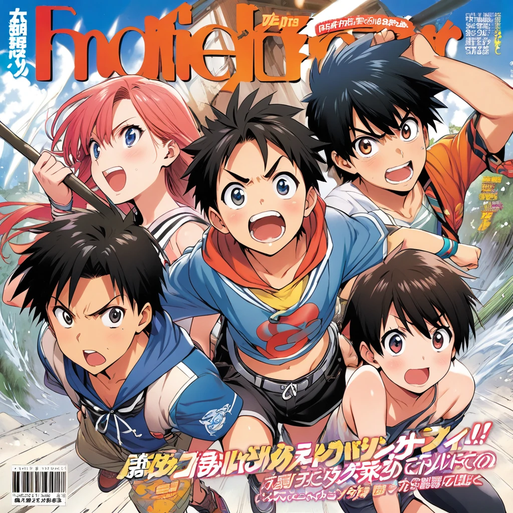 manga shonen, cover magazine, action shonen manga, boys and girls