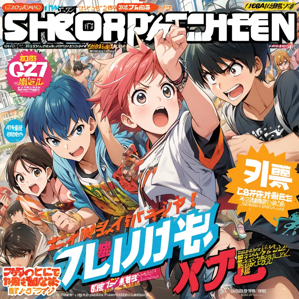 manga shonen, cover magazine, action shonen manga, boys and girls