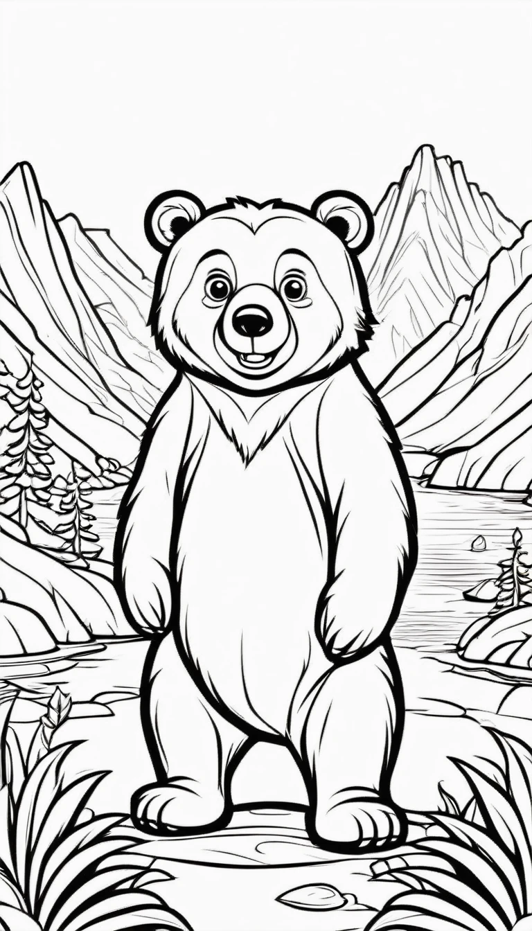 A cute Brown Bear, cartoon, ,Coloring Book, ColoringBookAF,