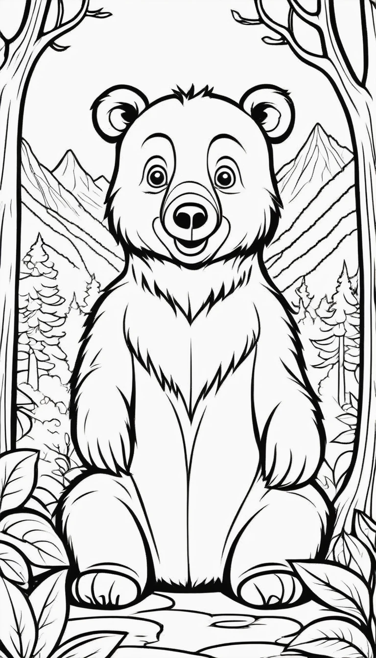 A cute Brown Bear, cartoon, ,Coloring Book, ColoringBookAF,