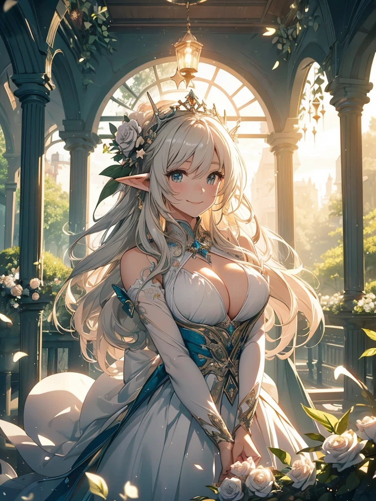 最high quality、1woman elf 、beautiful Hair、bionde、white rose、bouquet、white roseのbouquet、、Beautiful foam、、CourtyardShining fairy wings、E.G: Worst quality ,Flower fractal art　　、see-throughbodystocking,Beautiful side shot, radiance,High-definition depiction, Realistic, 8K, Unity, beautiful Shot, light smile, Beautifully and vividly drawn, , Beautiful, beautiful, clear skin、sexy,beautiful dress,Countless rays of light pouring down, Swirling Light, big background, Raise one arm above your head, Intense light is emitted from the magic circle in front of the girl.   forest、Lots of leaves、Green leaves、flower、Particles of light、
Romanticism,Cowboy Shot: The most beautiful form of chaos, Mr..々Farbe, Intertwined flowers, Particle,magical gentle light,smile,sexy,image quality、masterpiece、Beautiful Face、Super beautiful elf woman((Big breasted 22 year old office lady、Nipples、Bust 100,Beautiful long ironed hair 、bionde hair,height: 165cm。、sexy、Esbian、、high quality、、background((Star Narski)))、Starry Sky、Visual art、Written boundary depth、、Elf Ears、、universe、Happy smile、Gentle light、Elf forest、elegant、ticker beautiful decorative、、magic、forest、Beautiful tiara、Beautiful bed、Beautiful Landscape、A kind smile、wonderful、Fluttering petals、Dance happily、、Cultivate fantasy、、Mystery light　Lots of flowers、、art、forest, palace, art,mystery,Ultra-high resolution,atmosphere