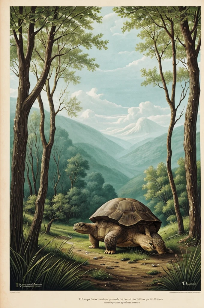 Since then, the hare disappeared from the forest, and Tobias lived in peace, knowing that his bravery and cunning had saved his life. But the stories about the tortoise who defeated the monstrous hare are still told in whispers on the dark nights of the forest., reminding everyone that even the slowest can be the cleverest and bravest. It&#39;s for a terrifying animated pop art type account
