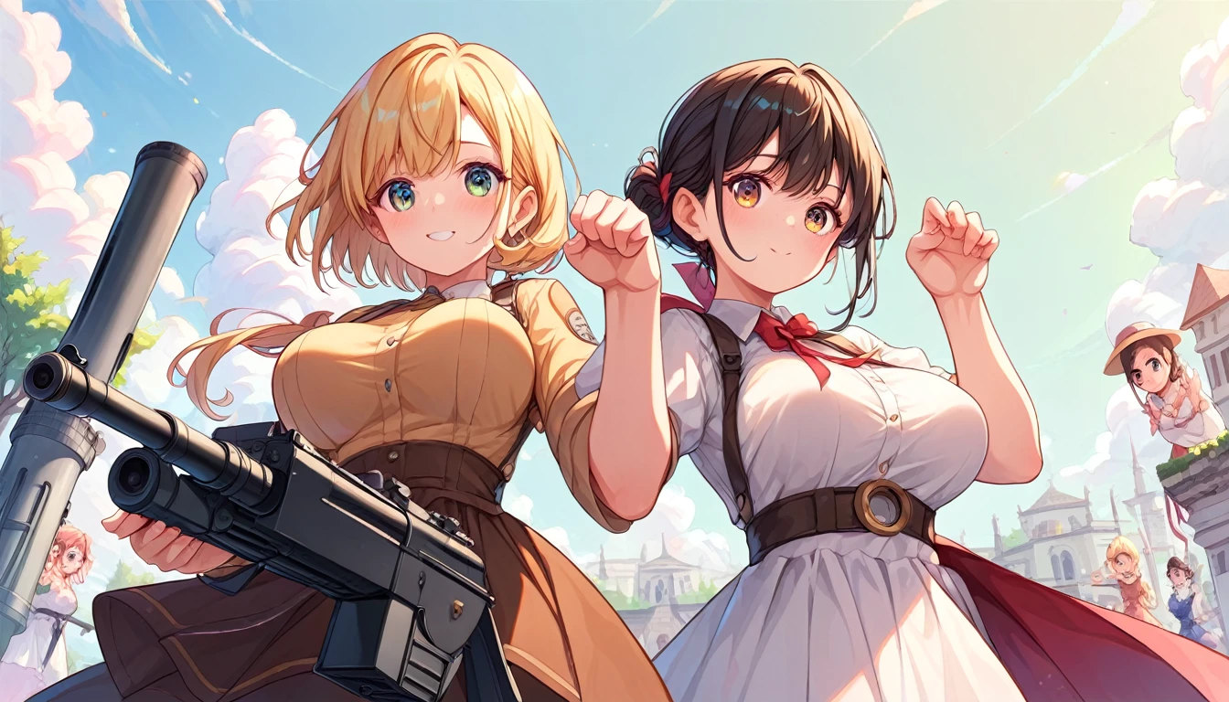 ((multiple girls:1.3)), ((moe style:1.3)), ((cowboy suit:1.3)), ((cool pose:1.3)), ((minigun:1.3)), ((dali paintings:1.3)), ((large breasts:1.3)), ((centerfold:1.3)), ((extremely feminine:1.3)), perfect hands, ((perfect face)), ((extremely cute:1.3)), ((masterpiece)), ((8k)), ((best quality)), ((beautiful)), ((extremely detailed:1.3)) , ((absurdres)), AddXL, ((score_9:1.3)), ((score_8_up:1.3)), ((score_7_up:1.3)),