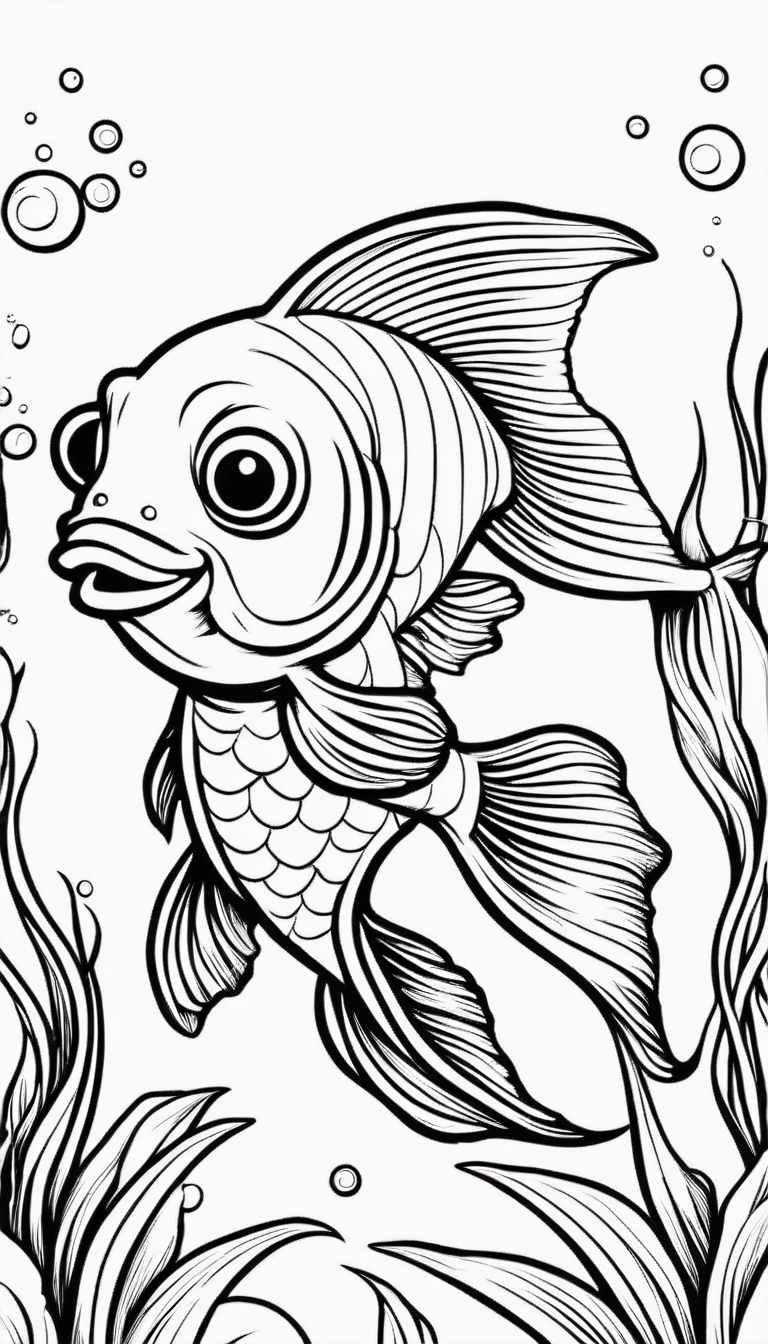 A cute goldfish, cartoon, ,Coloring Book, ColoringBookAF,